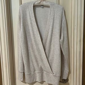 Athleta Purana V-neck wrap sweatshirt in size Small Tall, NWT; Oatmeal Heather